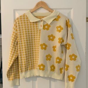 Yellow floral gingham lightweight sweater